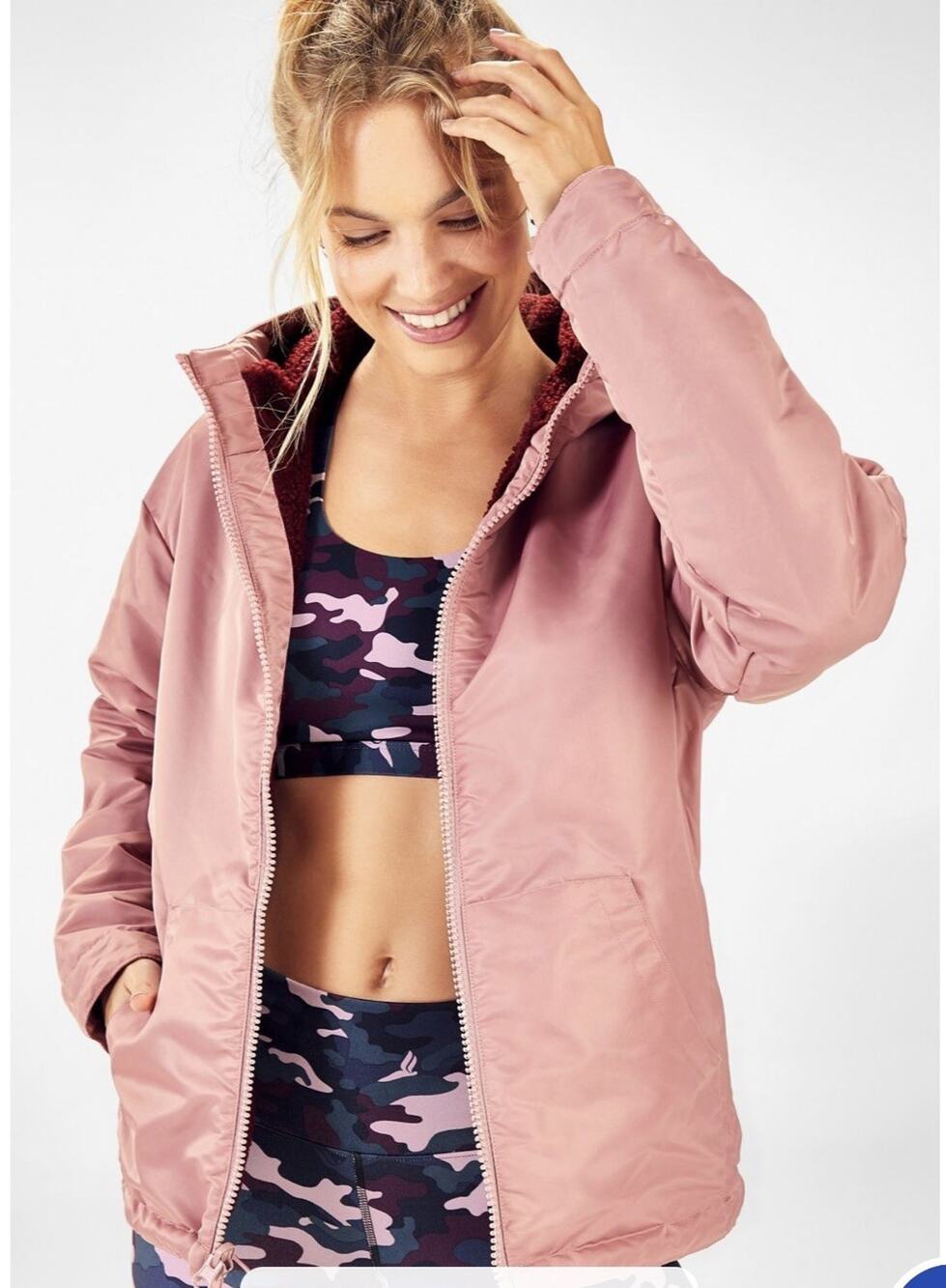 NWT - FABLETICS Women's CHER POLAR Red/Pink REVERSIBLE FLEECE JACKET - XS